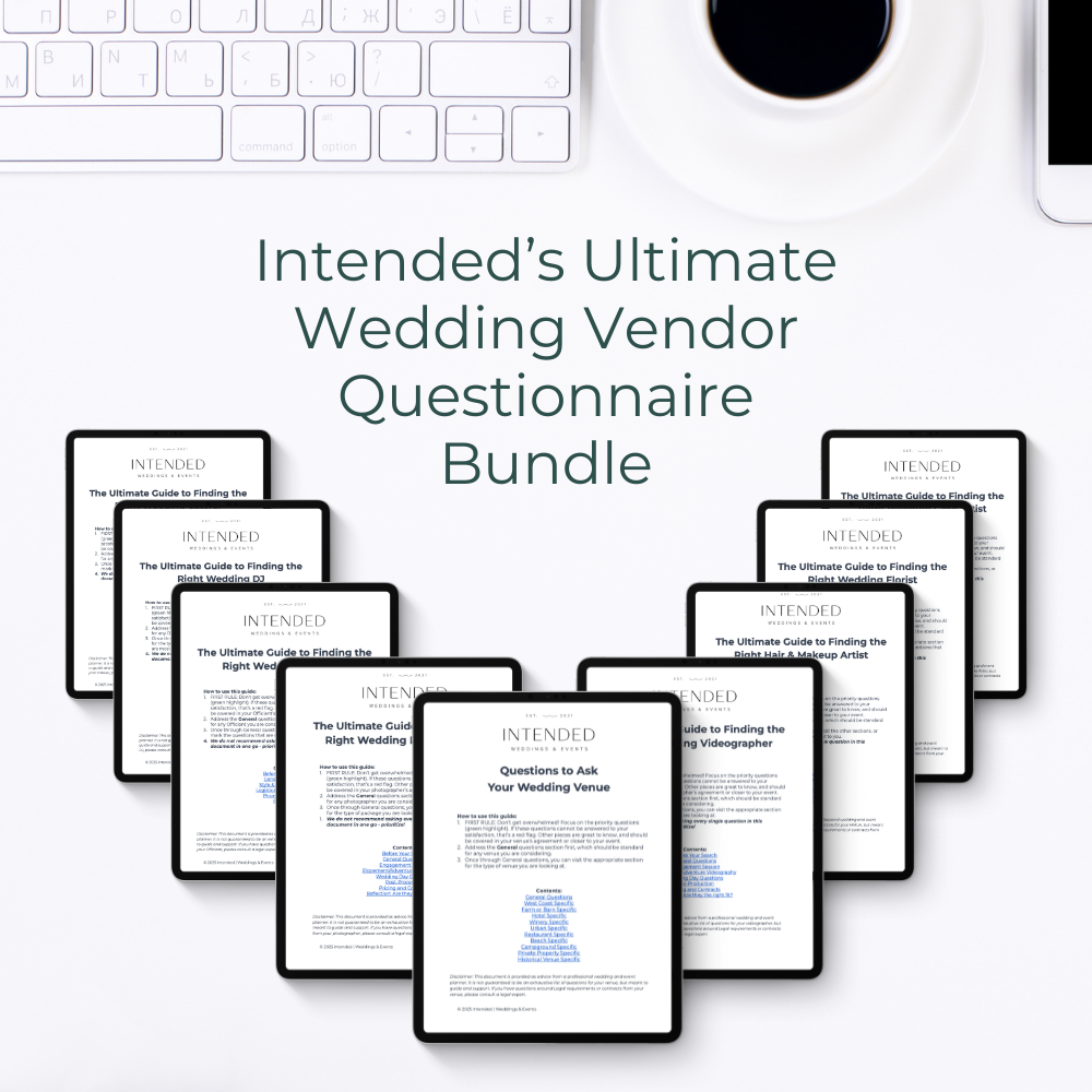 Intended's Ultimate West Coast Wedding Vendor Questionnaire Bundle