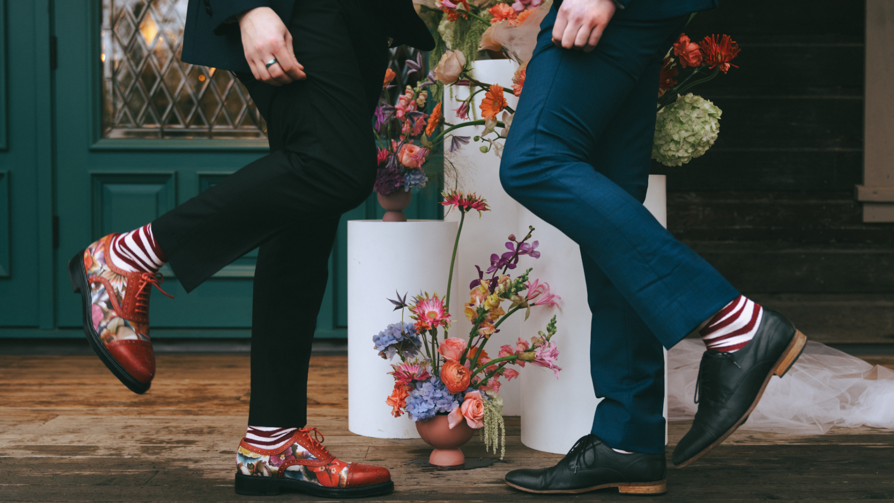 Groom and groomsman with great shoes at Vancouver Island wedding - Taylor Dawning Photography