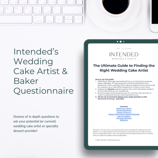 Intended's Wedding Cake Artist & Baker Questionnaire