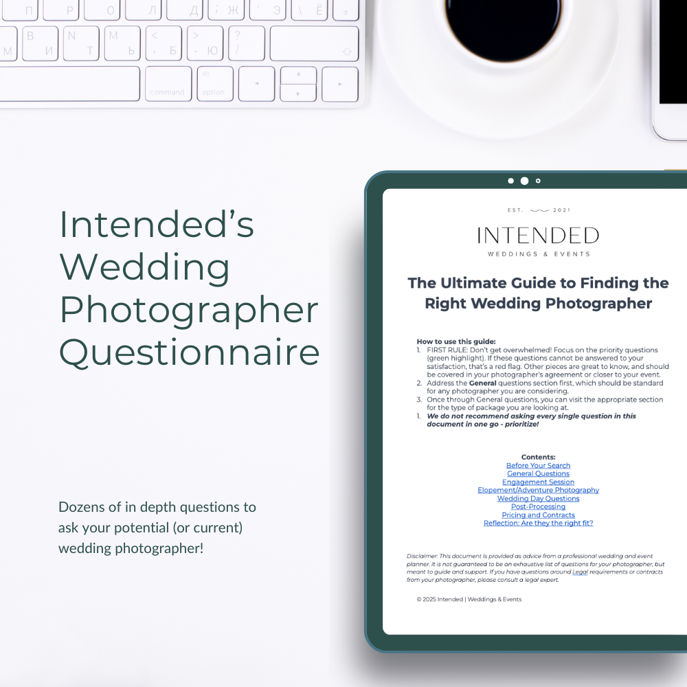 Intended's Wedding Photographer Questionnaire